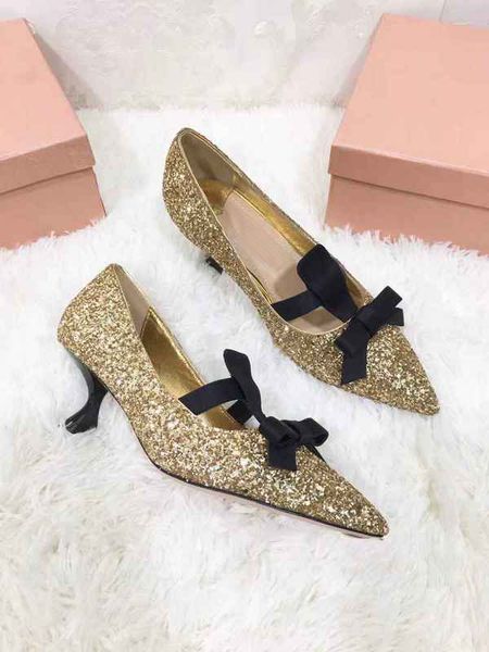 

original box] new arrival women pumps sandals paillette high heel party wedding real suede leather shoes 5cm with bowknot, Black
