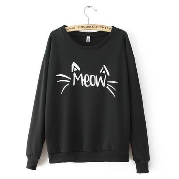 

charm women long sleeve meow print jacket coat cozy sweatshirts, Black