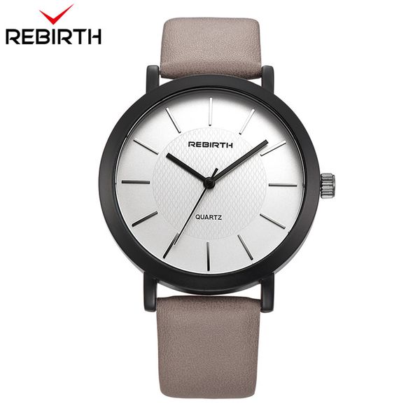 

lovers rebirth brand men women watches lovers casual mens watches simple quartz leather strap clock sport male wrist watch, Slivery;brown