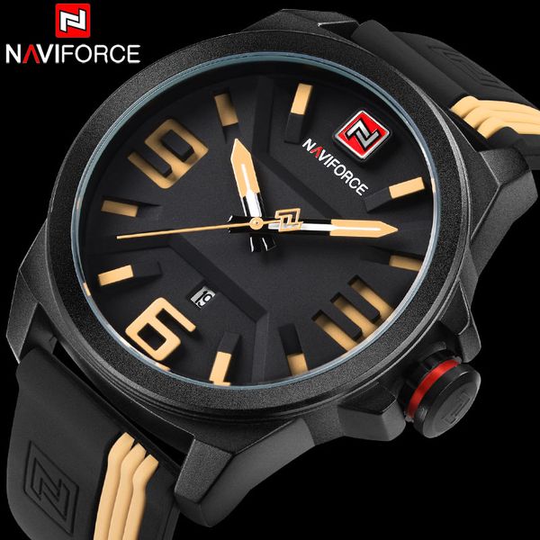 

naviforce brand men sport watches waterproof analog quartz watches fashion 3d dial rubber strap calendar clock relogio masculino, Slivery;brown