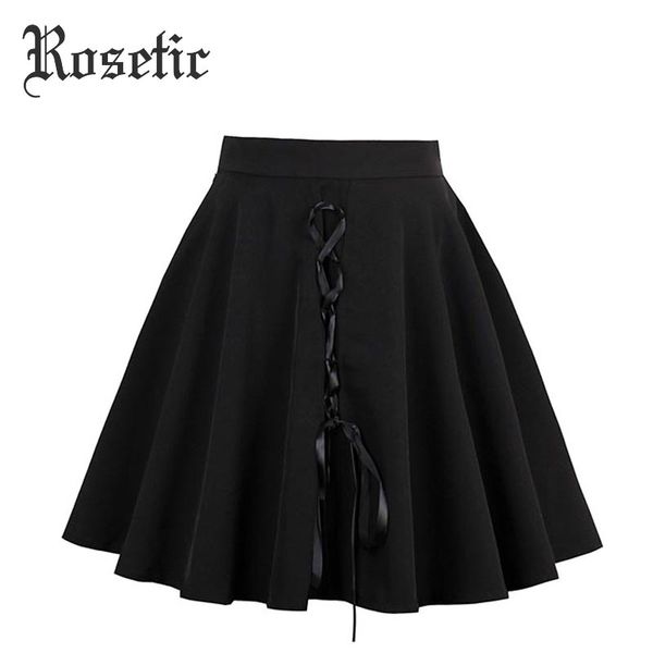 

rosetic gothic mini skirt women autumn lace-up black a-line fashion short skirts darkness girl lolita gothics style mini skirts