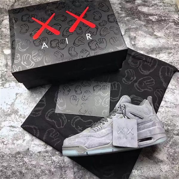 

2018 Новые 4 Kaws Прохладный Серый Замша 4S IV Мужчины Баскетбольная Обувь Аутентичные Спортивные Кроссовки Limited Обувь С Коробкой 930155-003
