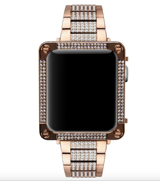 38 мм 42 мм Ручной работы Определили Rhinestone Diamond Gold Case Bezel + Полные алмазные часы для часов для Apple Watch S1 / S2 / S3 (набор 2in1)