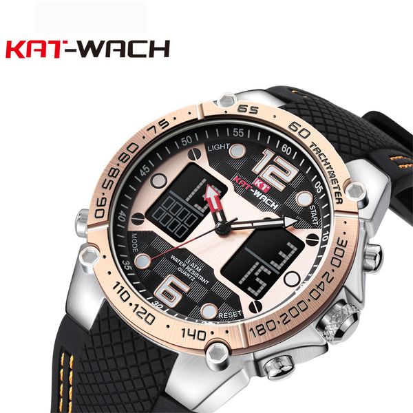 

kat-wach sport men digital watch men led dual display waterproof wristwatch wrist army male clock relogio masculino hodinky 36, Slivery;brown