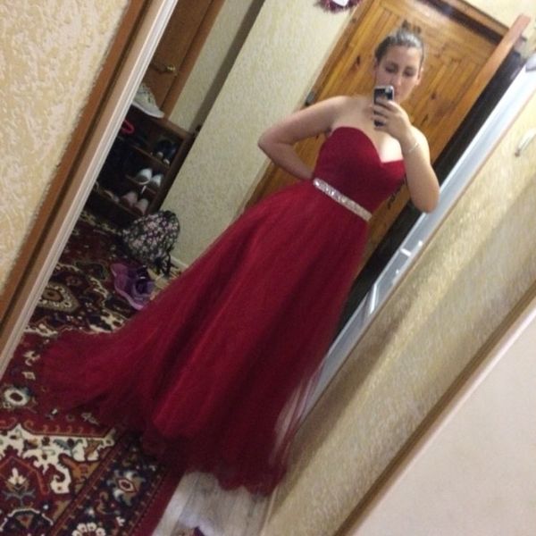 

burgundy prom dress a line tulle wine red sweetheart prom gown long party dresses sweep train, Black
