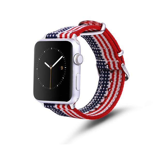 Apple İzle Gökkuşağı Naylon Band Amerikan Bayrağı IWatch Bantları Serisi 1/2/3/4/5/6 / SE Spor Unisex Paslanmaz Çelik Buckl ile