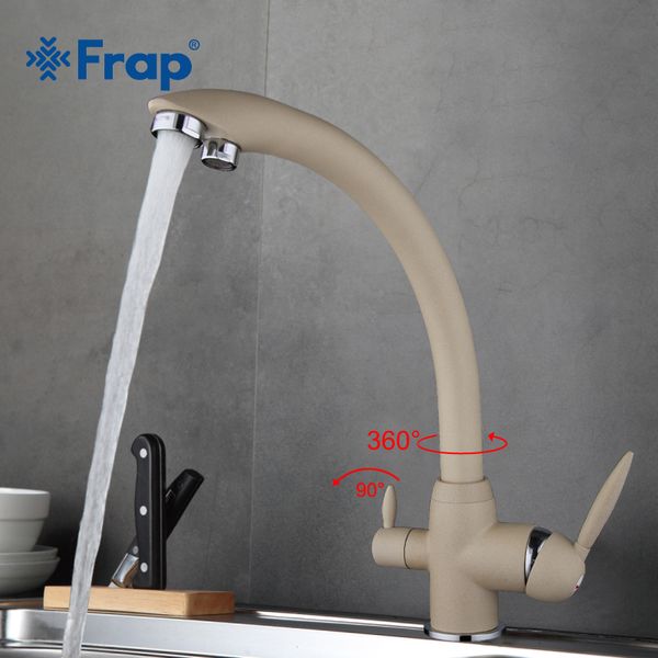 

frap new arrival khaki color kitchen faucet deck mounted mixer tap 180 degree rotation with water purification features f4399-20