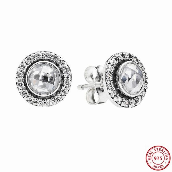 

popular 925 sterling silver clear cz brilliant legacy stud earrings for women jewelry wholesale fle029, Golden;silver