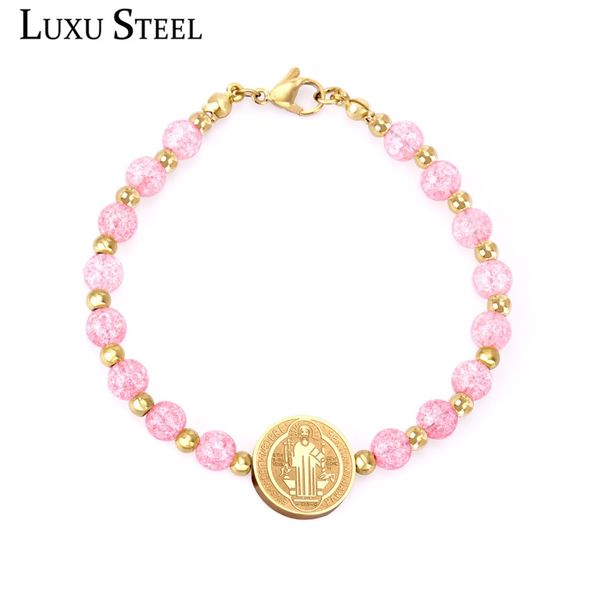 

luxusteel trendy style gold/silver pink round crystal beaded bracelets charm ball lobster clasp stainless steel strand bracelets, Black