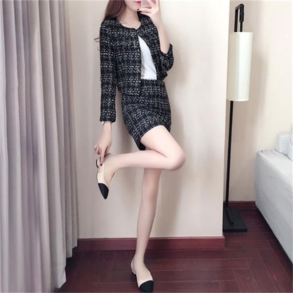 

fashion suit skirt 2018 autumn and winter new women's temperament woolen bag hip skirt two sets of tide, Gray