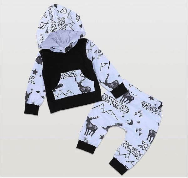 

baby milu deer print hoodies with hat and pants sets two pieces boy girl spring and autumn long sleeve sweatshirts and pants suit zht 118, White