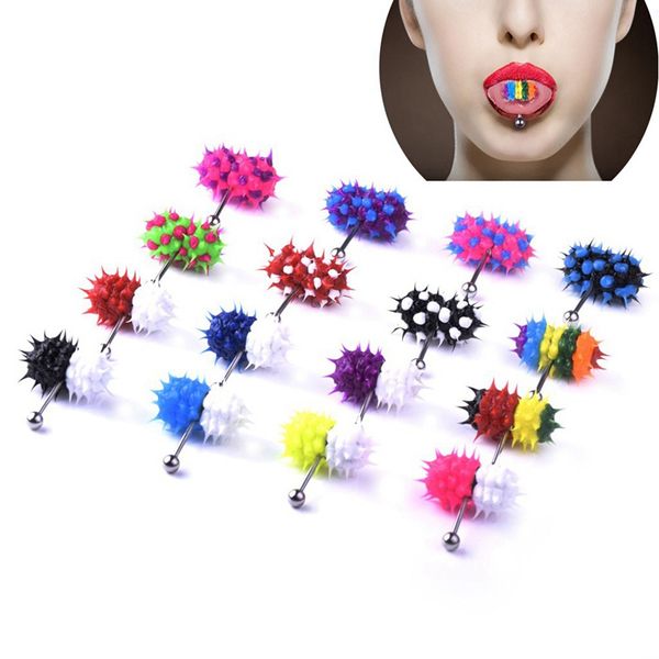 

1pc fashion women men rubber stainless steel barbell vibrating tongue bar body piercing stud ring punk jewelry, Slivery;golden