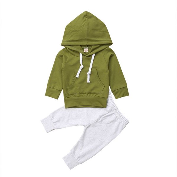

newborn infant baby boys casual clothes sets 2pcs long sleeve hooded pullover solid sweatshirt +pants outfit autumn winter, White