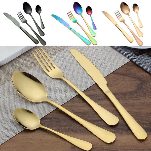 

stainless steel gold flatware sets spoon fork knife tea spoon dinnerware set kitchen bar utensil kitchen supplies dhl wx9-377