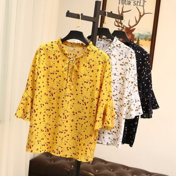 

ubetoku 2018 summer women chiffon blouse ladies half sleeve shirt flower print 3xl plus size fashion women office clothing, White