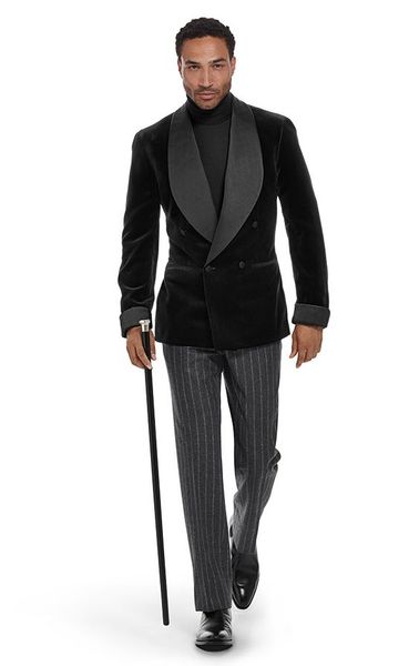 Elegante marchio italiano mattina cappotto pantaloni abito da uomo 2018 Custom Made doppio petto blazer di velluto nero abito da sposo smoking da sposa