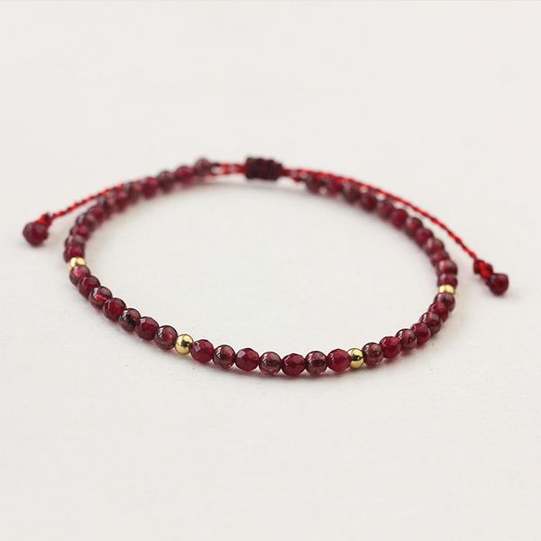 

natural stone garnet beads bracelet thin multi-faceted handmade weave red string bangles bracelets for women adjustable bileklik, Black