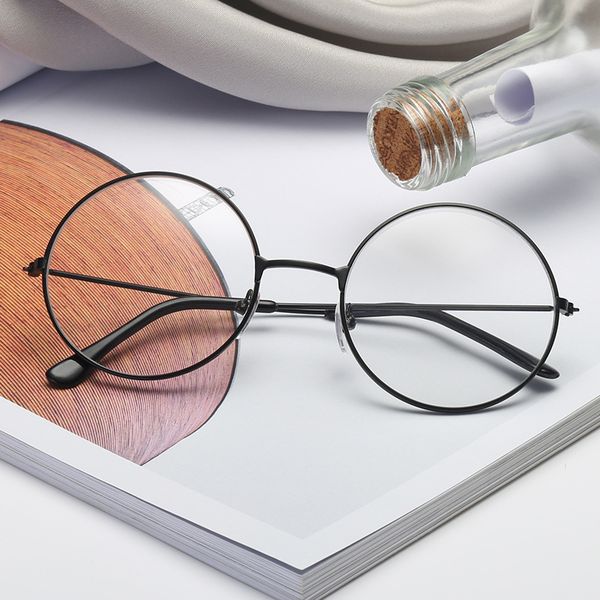 

classic round glasses frame women men vintage round metal frame flat mirror decoration eyeglasses gafas de sol, Silver