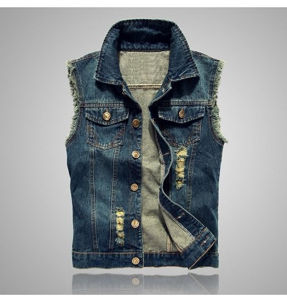 

new style men's denim vest plus 6xl men's jacket sleeveless casual waistcoat jean coat ripped slim fit male jacket cowboy, Black;white