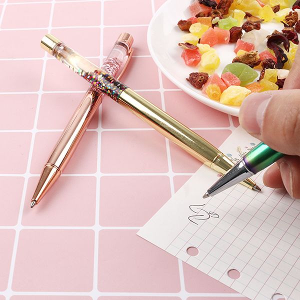 

1 pcs creative rhinestone pen crystal diamond ballpoint pens rainbow color office school stationery, Blue;orange