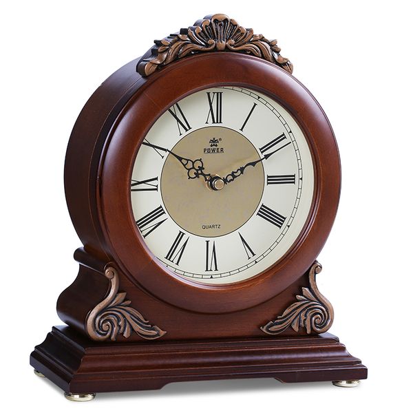 

power brand high-end solid wood desk clock silent quartz movement table clock crystal masa saati saat hourly chiming