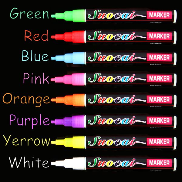 

8 colors highlighter 3mm 6mm fluorescent liquid chalk marker pen for school art painting gift stationery, Black;red