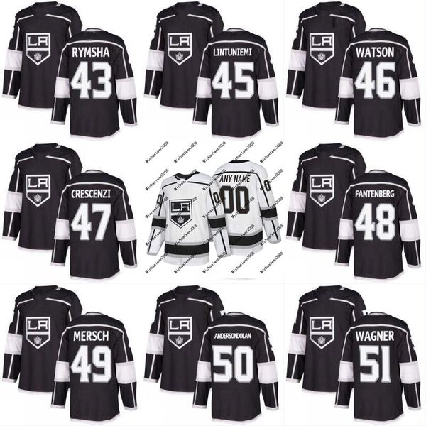 

2017-2018 Season 43 Drake Rymsha 45 Alex Lintuniemi 46 Spencer Watson 47 Andrew Crescenzi Los Angeles Kings Custom Hockey Jerseys