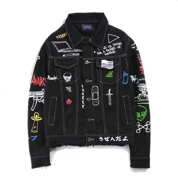 

2021 jacket coat women denim streets doodle men jeans male jackets coat size motorbike jean asian xvvep, Black