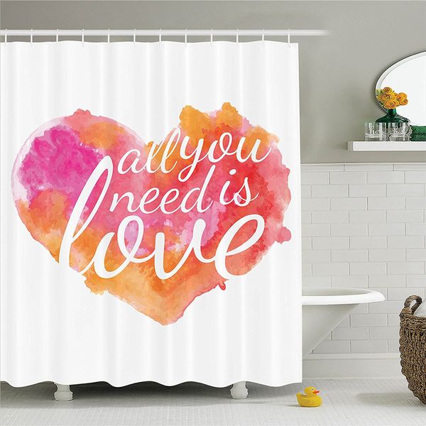 

quotes decor shower curtain set "all you need is love" quote in colorful watercolor splash background art print bathroom