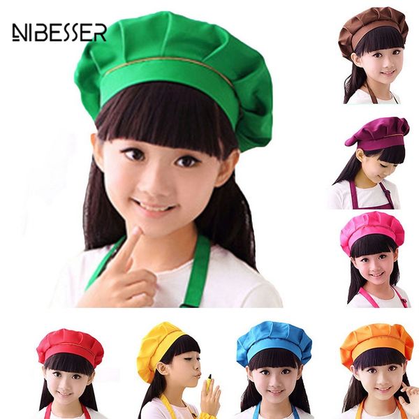 

nibesser children's chef hat cute baby boys kitchen work caps wholesale kids headwear solid pleated hats fit baking