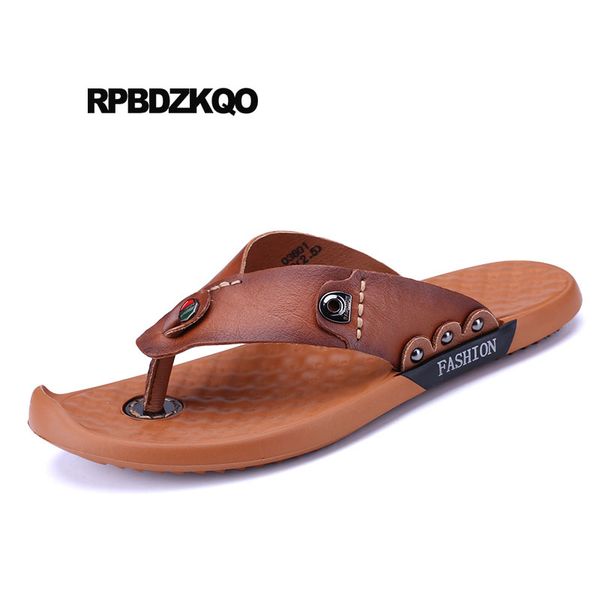 

beach italian flip flop open toe casual shoes slides slippers water waterproof slip on 2018 men sandals leather summer brown, Black