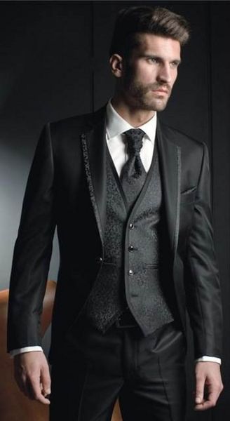 

classic design black groom tuxedos notch lapel one button groomsmen excellent mens wedding tuxedos man suit(jacket+pants+vest+tie) 101, Black;gray