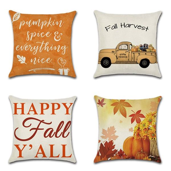 

happy fall harvest throw pillow cover thanksgiving decorative pillowcase with zipper sofa car waist home decoration 18 inches