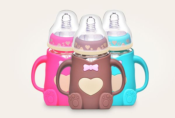 2019 maternal and child supplies newborn baby wide caliber bottle shatter resistant anti flatulence with handle baby feeding glass bottle from newborn supplies