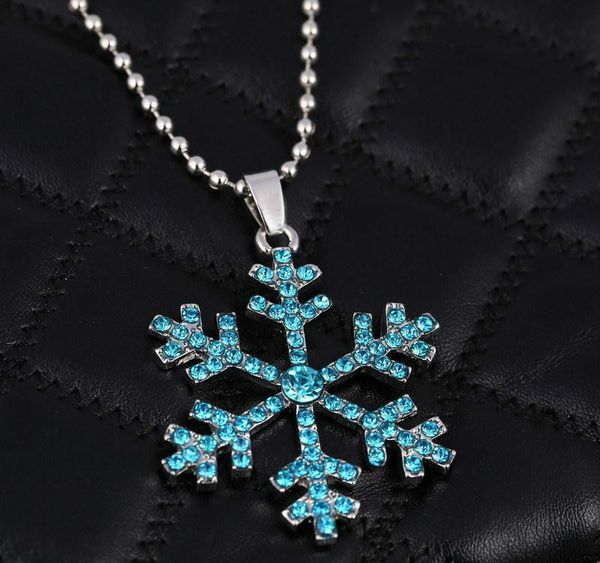 

snowflake crystal necklace christmas gifts america 3d anime movie the snow queen statement necklace snowflake pendant necklace y5515, Silver