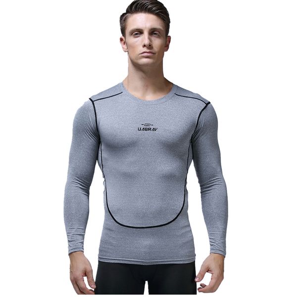 

uabrav pro compression men's gym fitness shirt long sleeve soft quick dry basketball training workout sportswear running t-shirt, Black;blue