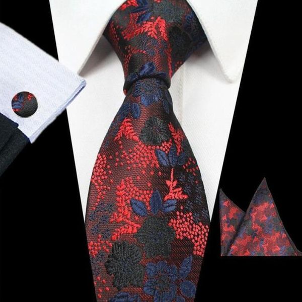 

designs fashion floral ties for mens tie silk jacquard neck ties pocket square cufflinks set for wedding party suit, Black;blue