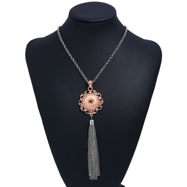 

1pc retail wholesale rose gold ginger snap jewelry tassel necklace 18mm metal button pendant sweater chain, Silver