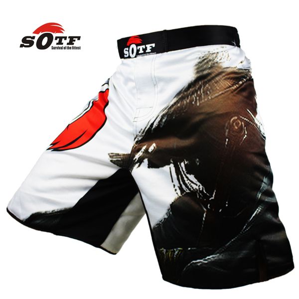 

sotf men 's china wind swordsman ink and wash breathable boxing sports flat pants tiger muay thai mma shorts short boxeo cheap, Blue