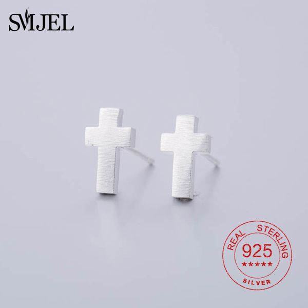 

smjel 925 sterling silver jesus cross charm earrings women simple cross jewelry anti-allergy stud earring girl gift oorbellen, Golden;silver