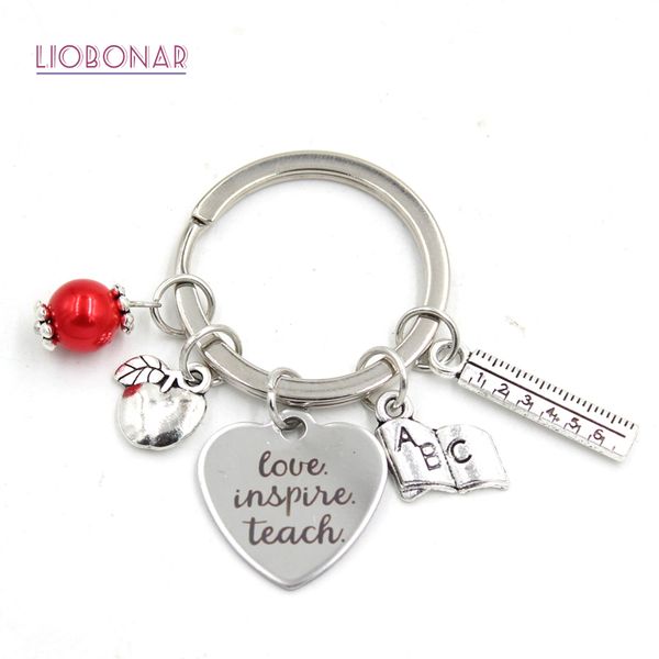 

1pc new arrival stainless steel key ring jewelry love inspire teach message heart teacher keyring key chain teachers gift, Silver