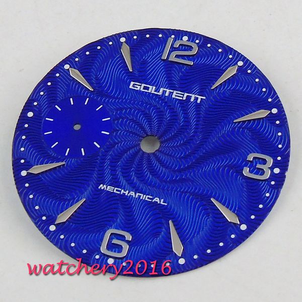 

36.8mm blue watch dial fit 6497 seagull 3600 movement men's watch, Slivery;brown