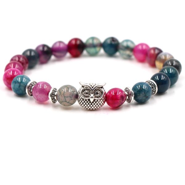 

8mm tourmaline bracelets natural stone beads bracelet owl buddha skull yoga bangles for women & men bracelet gift, Black