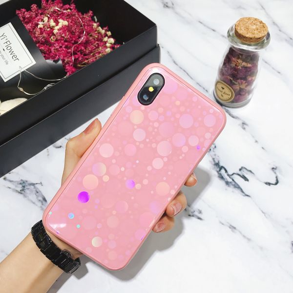 

new arrival for luxury iphone case laser flashy tempered glass phone case for iphone 8 plus case 9h hardness shell