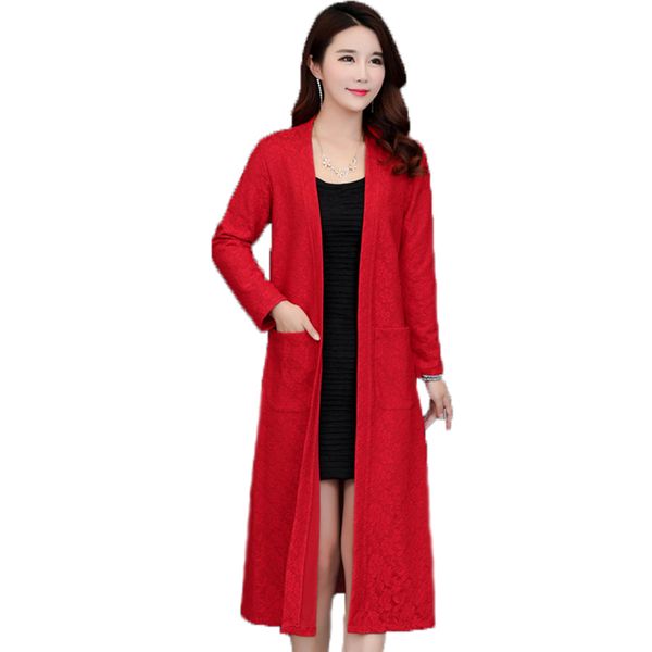 

autumn new women jacket windbreaker long cardigan fashion wild lace loose coat dignified atmosphere solid women's jacket lwh35, Tan;black