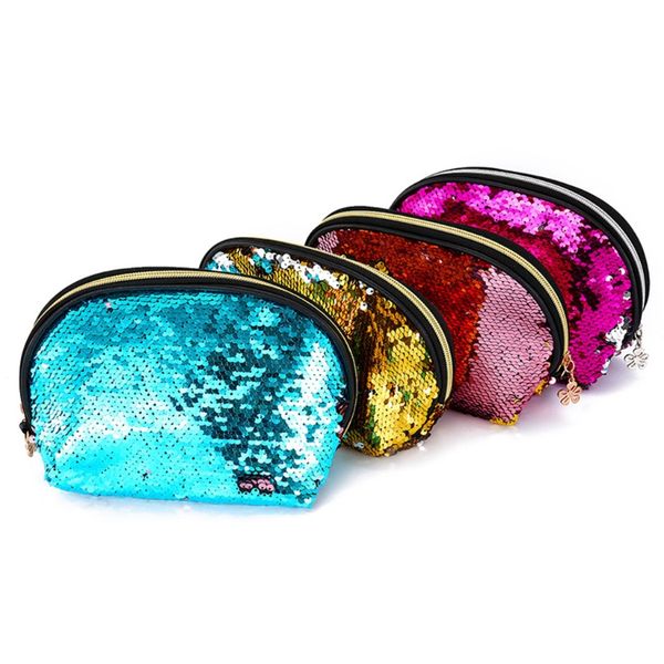 

1pc sequins shell cosmetic bag makeup case storage travel pouch organizer