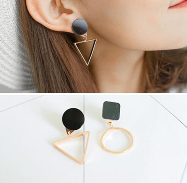 

brand punk fashion triangle round geometric asymmetric black earrings women party jewelry pendientes brincos accessory e130 20pairs, Silver