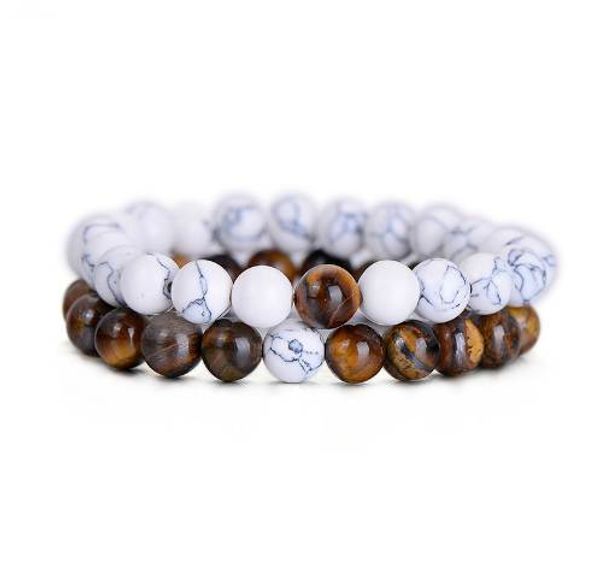 

2pcs/set natural stone fashion distance bracelets for couple tiger eye stone yin yang buddha strand bracelet men women jewelry, Golden;silver