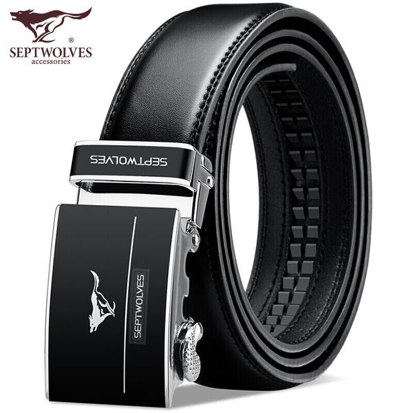 

septwolves men's 100% genuine leather belts for men solid buckle with automatic ratchet 3.1mm wide wa3994/wa20001j/7a91055510, Black;brown