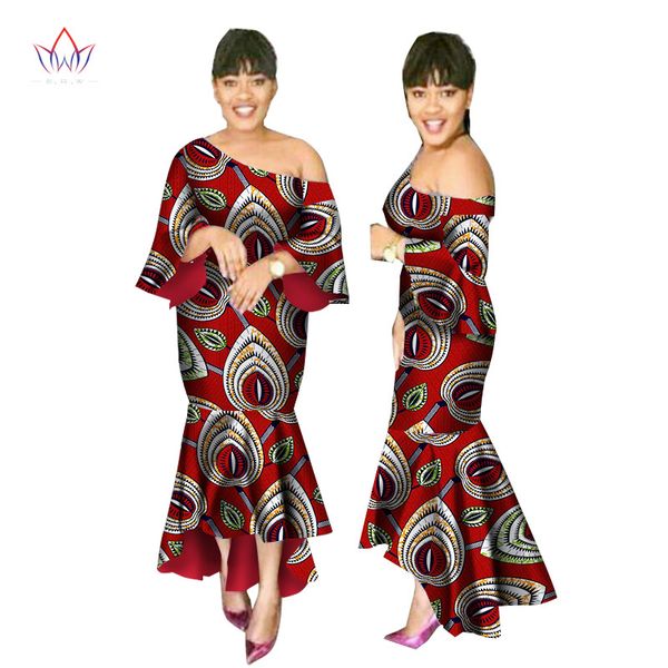 2019 Abiti africani estivi per donna Abito monospalla Ankara Batik Wax Print Shuffle Sleeves Mermaid e Maxi Dress WY2247
